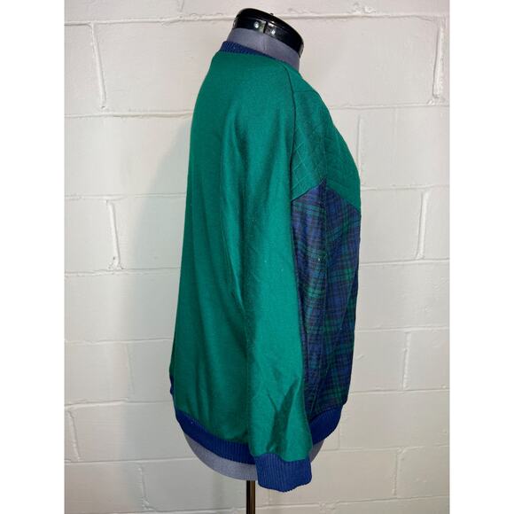 sweatshirt plaid chevron quilted green navy shoulder pads 1980s - Picture 8 of 11